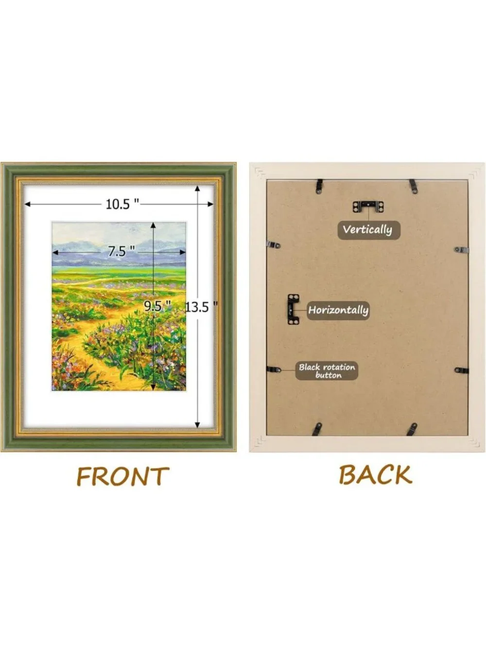 Ornate 11x14 Picture Frame for 8x10 Photos, Real Glass Wall Display, Green Gold
